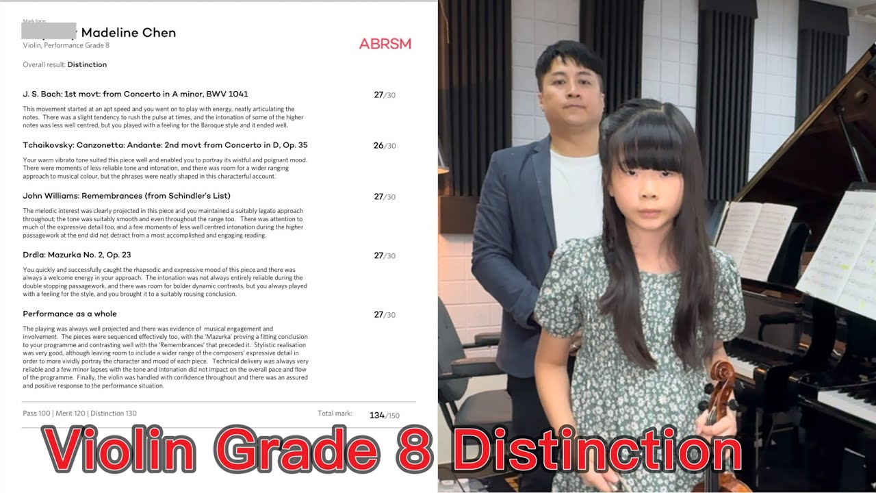 Madeline Chen plays 2024 ABRSM Violin Grade 8 exam, Distinction, 2024皇家小提琴八級試 優異成績