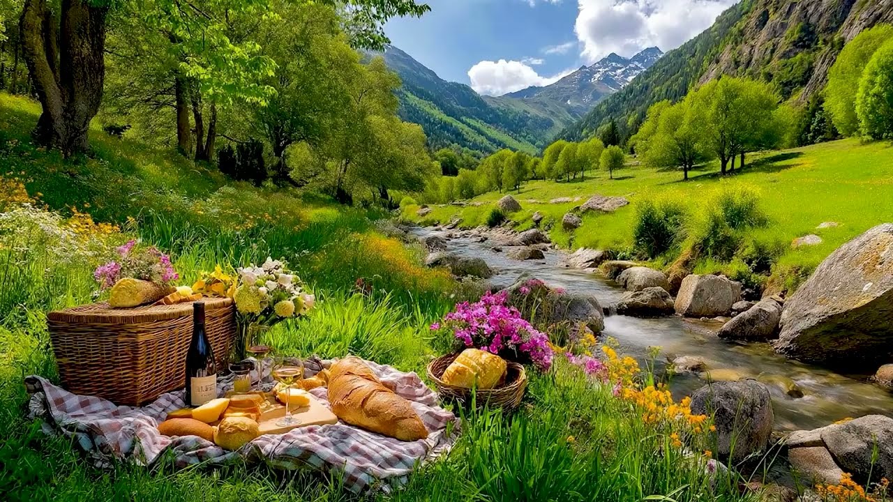 Slow Day in the Alps 🥖🍷 Gentle Stream Sounds & Birds - Imagination Soars for Relaxation Reset 🌼