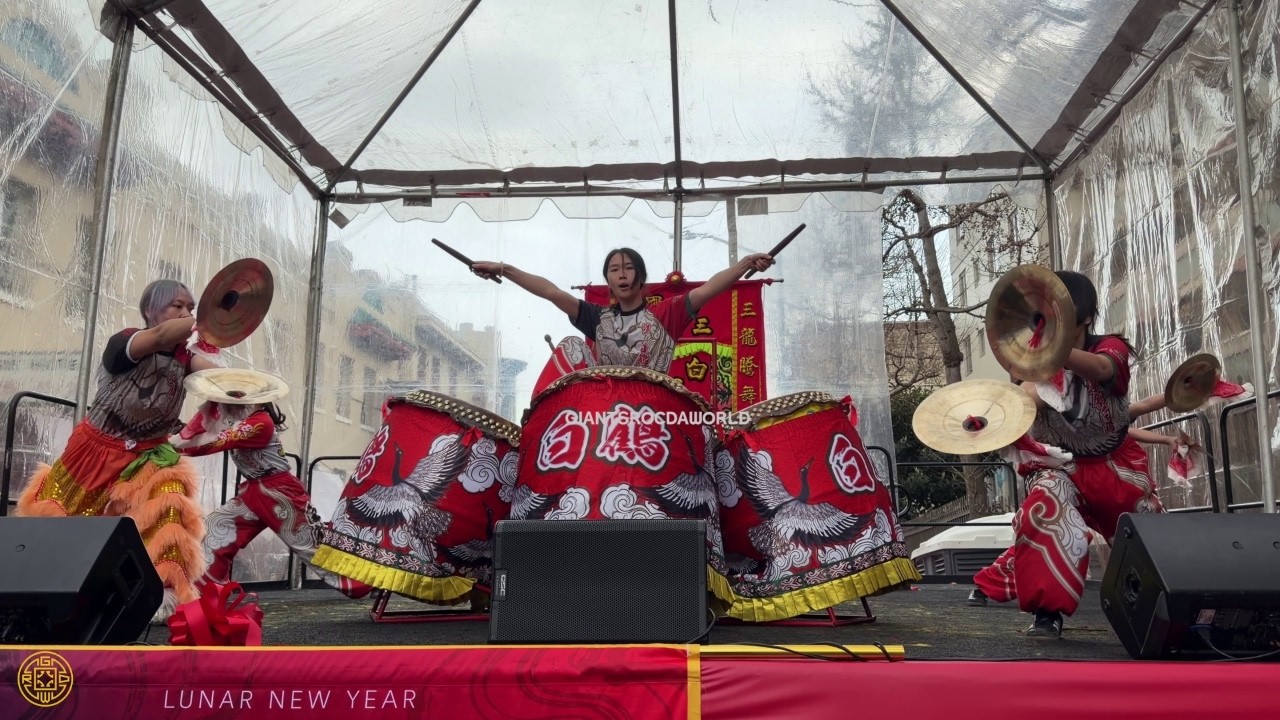 Leung's White Crane Girls Lion Dance Drum Routine - Chinese New Year San Francisco 2026