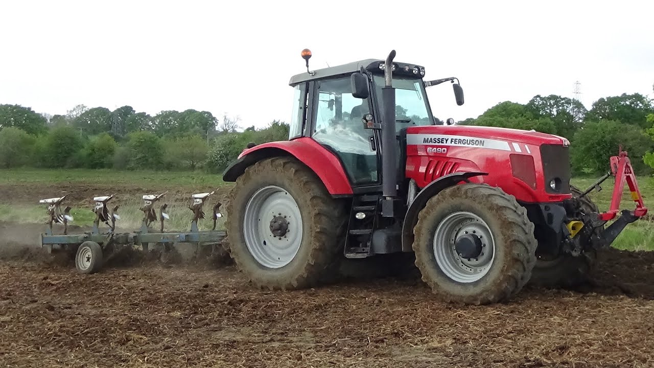 Ploughing with Massey Ferguson 6490 & 5 Furrow Plough