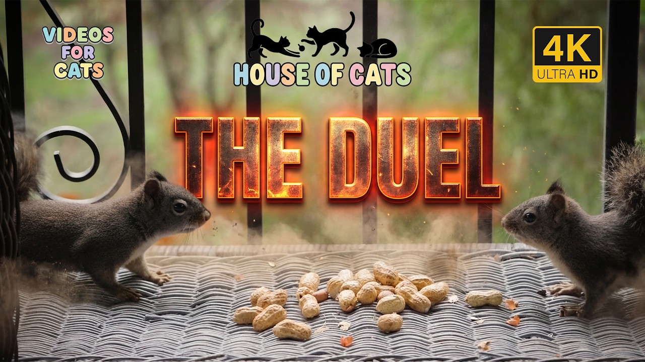 Cat TV for Cats 🐱 4K 🐿️Squirrels Duel over the Peanuts in the Backyard