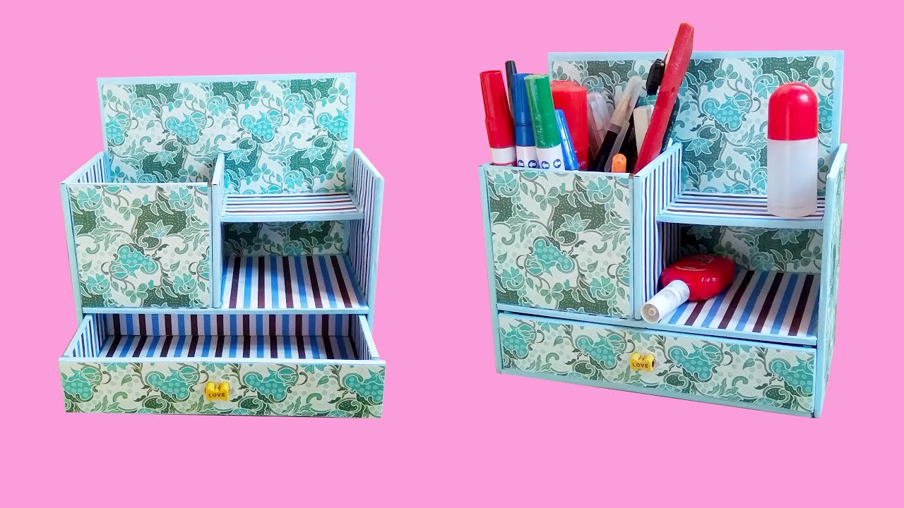 Kerajinan dari Kardus || Cara Mudah Membuat Tempat Pensil || Desktop Organizer from Cardboard