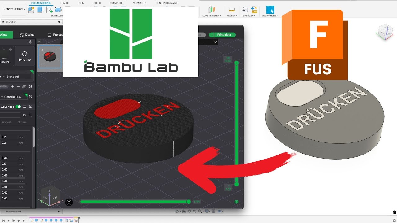 Mehrfarbig Drucken Fusion und Bambulab Tutorial