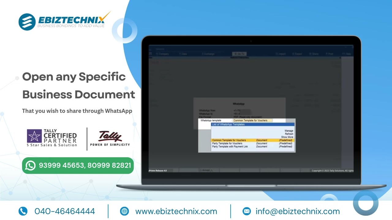 Stay Connected Explore WhatsApp Integration in Tally Prime 5.0 with Ebiztechnix!!! #tally