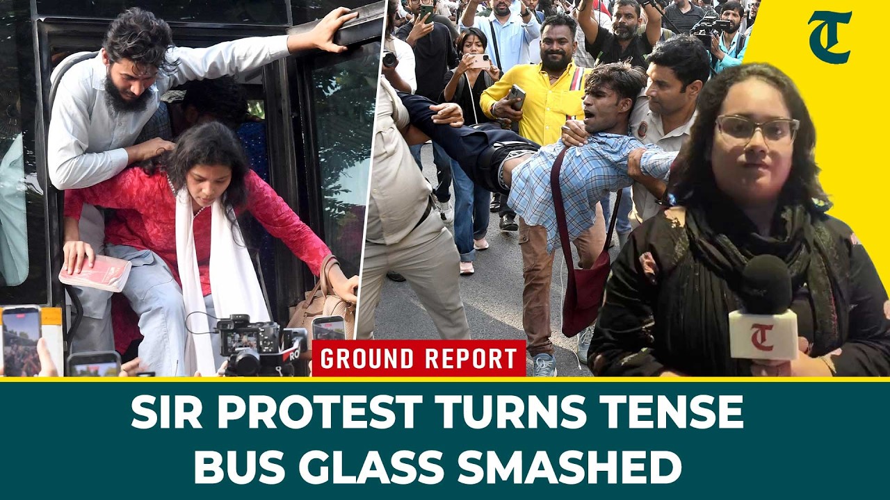 SIR protest turns tense in Delhi as IYC, student unions clash with police, smash bus glass