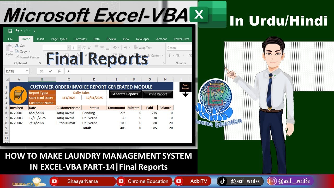 How to make Laundry Management System in Excel-VBA|Part-14|Final Reports|VBA Codes