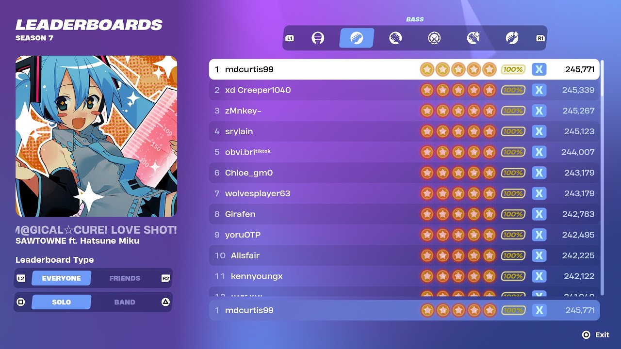 [Fortnite Festival S7] M@GICAL☆CURE! LOVE SHOT! Expert Bass 100% FC 1st Place All Perfects