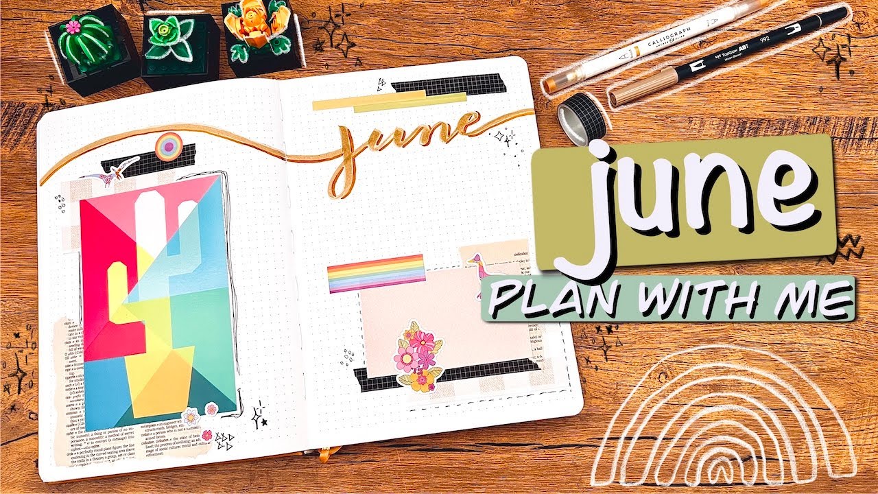june plan with me 🖊  | scrapbook paper and pastel rainbow theme🌈  | bullet journal setup