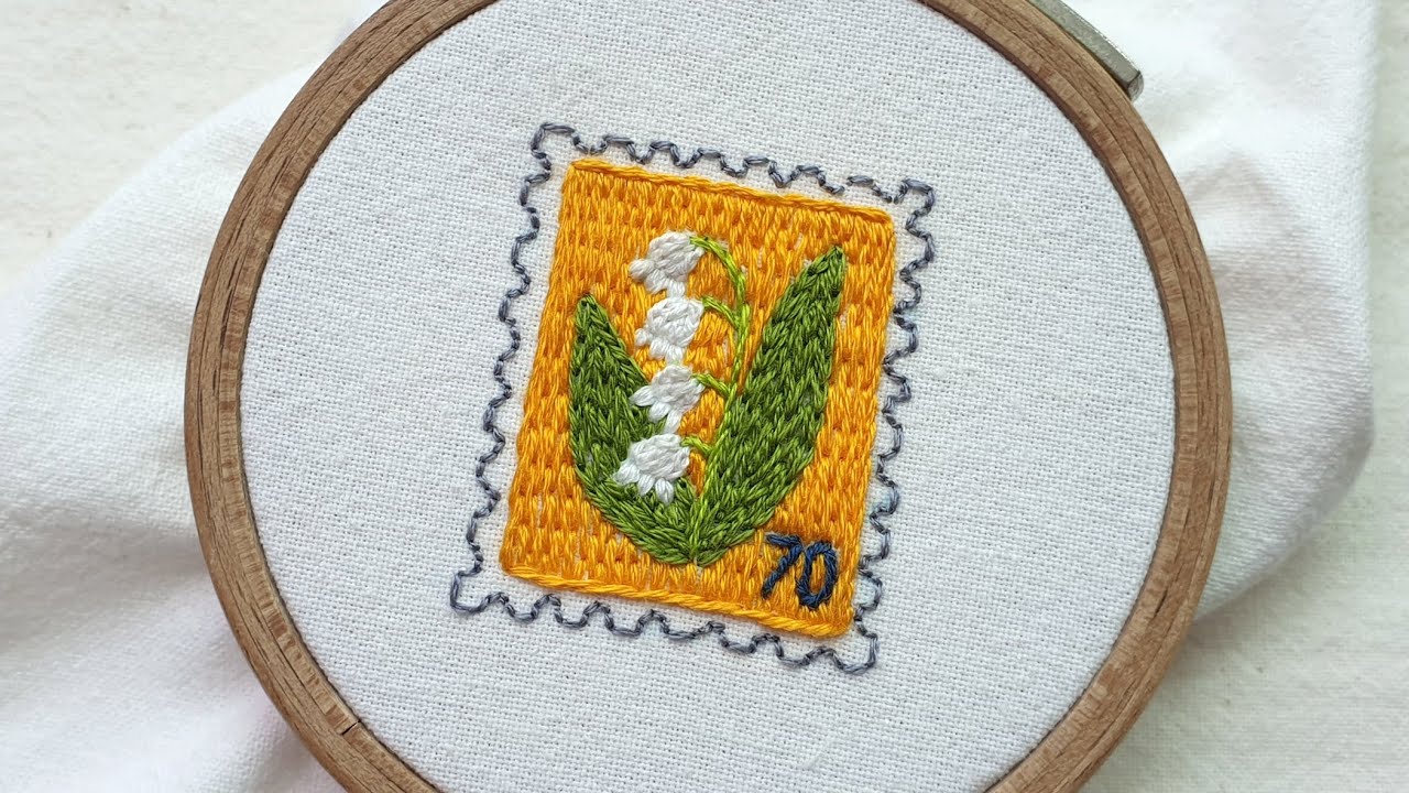 [프랑스 자수] 레트로 방울꽃 우표 자수 / Lilac Socks Embroidery
