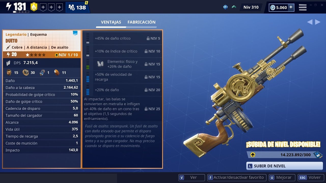 Guía Nueva Arma TOP DUETO Arma de Asalto Fortnite en Máximo Nivel 130 en Directo