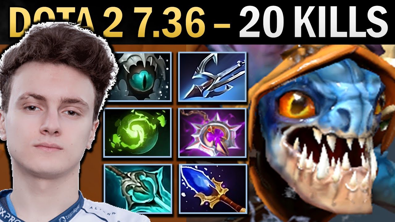 Slark Gameplay Miracle with Harpoon and 20 Kills - Dota 7.36