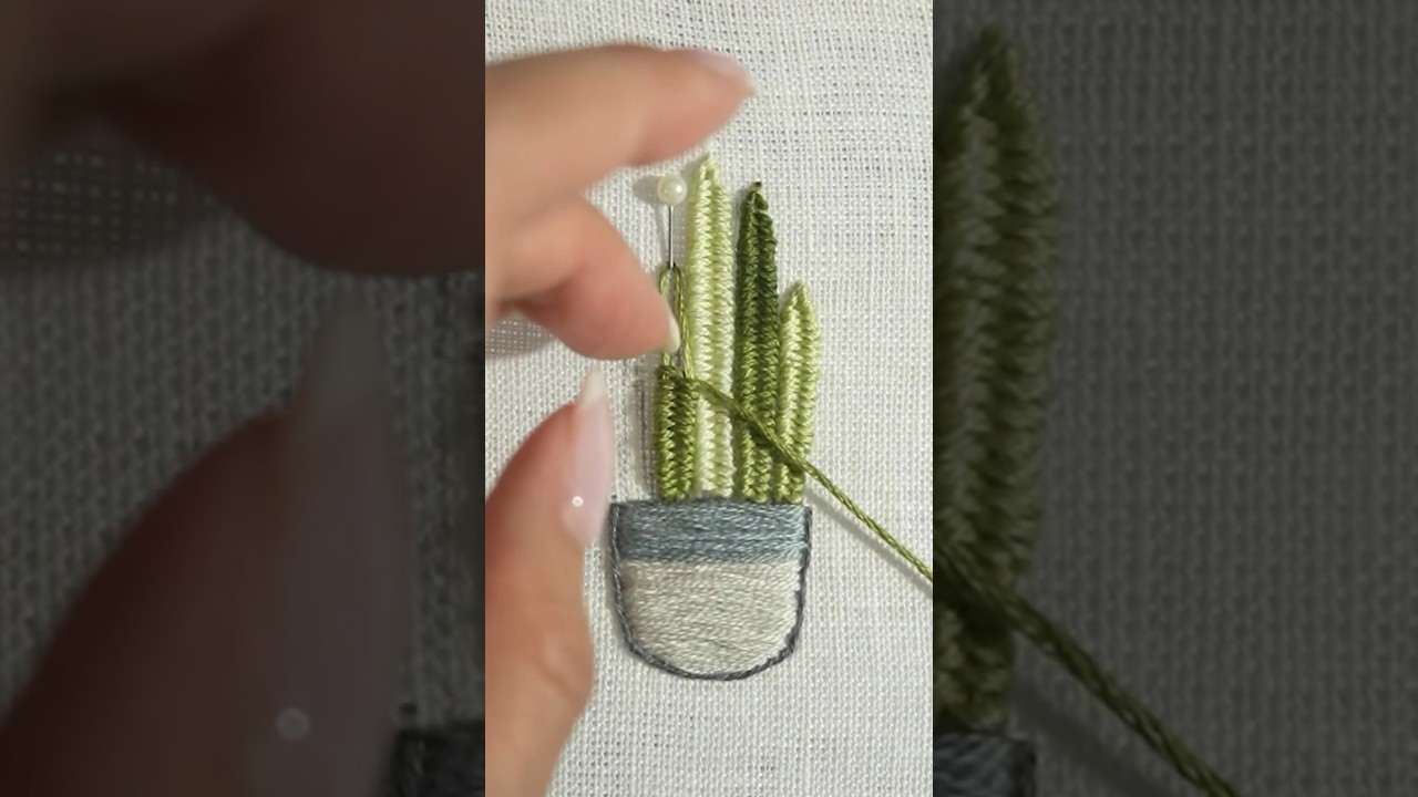 Embroidering Succulents with Woven Picot Stitch #shorts #3dembroidery #succulent #threadart