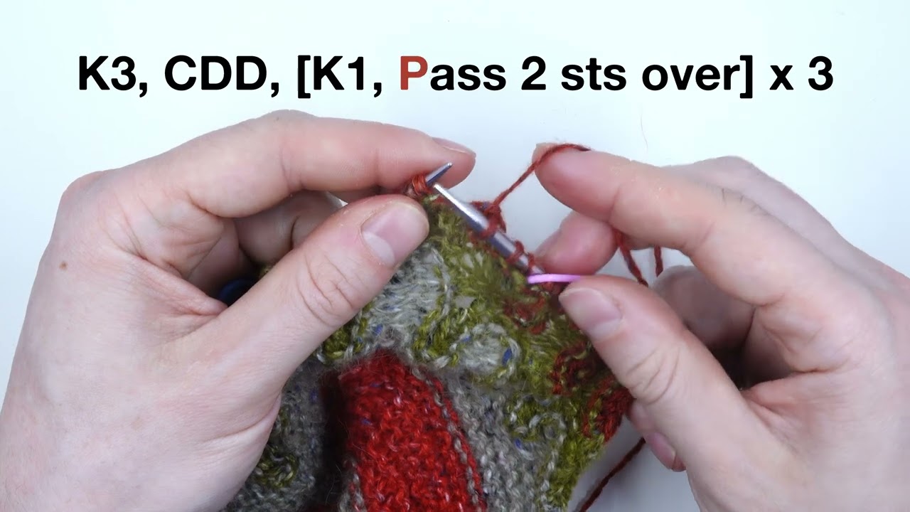 Working a 9↓1 Stacked Decrease from the Bear Claws Knitting Pattern