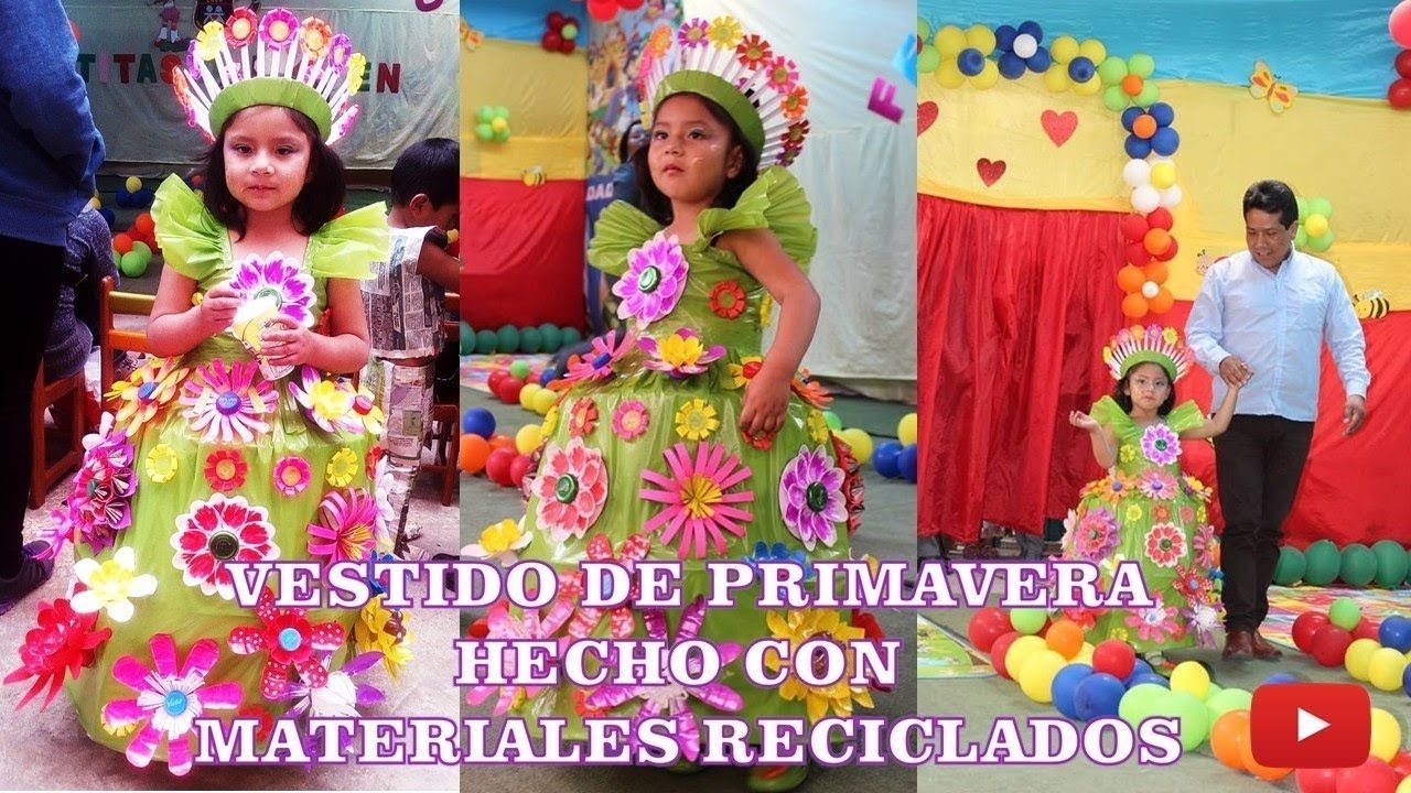 Traje o Vestido modelo princesa de la Primavera hecho con materiales reciclables paso a paso