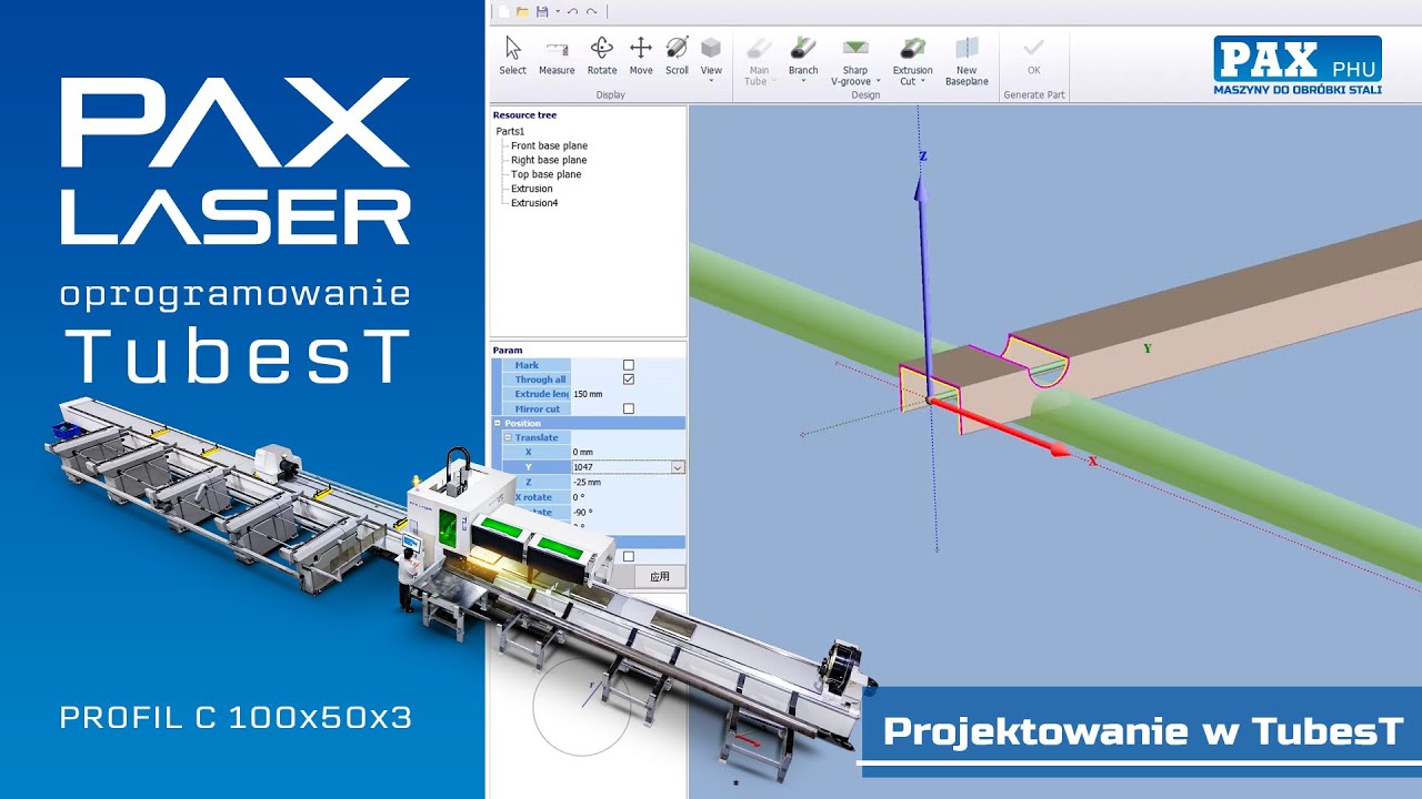 PAX LASER TubesT - programowanie profil C 100x50x3