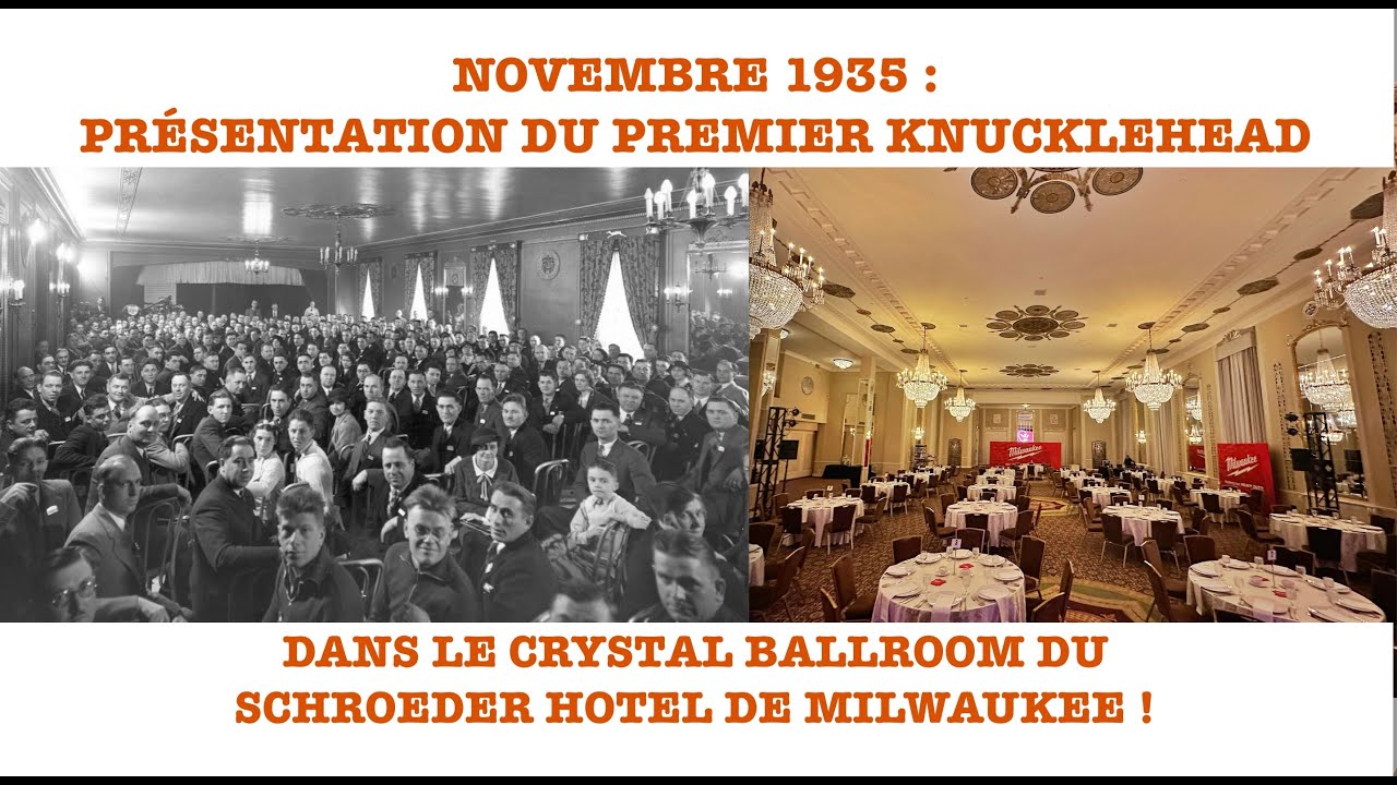 Présentation du premier Knucklehead 1936 dans le Crystal Ballroom du Schroeder Hotel de Milwaukee...
