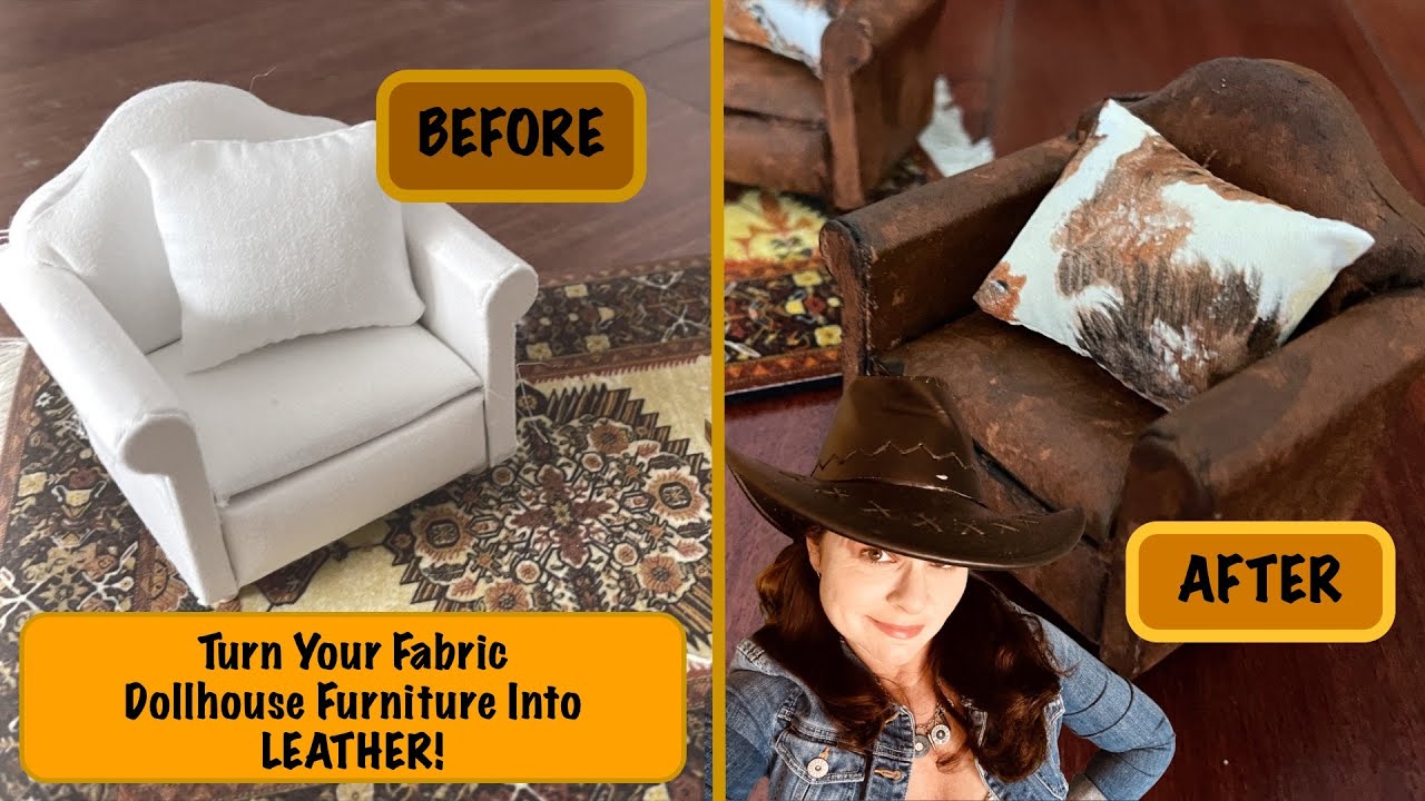 DIY Faux/FAKE LEATHER for your FABRIC dollhouse furniture!