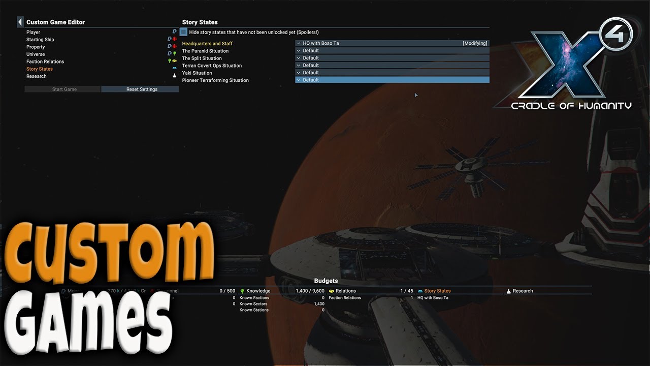 Custom Game Starts Explained | X4: Foundations 4.1 Beta 5