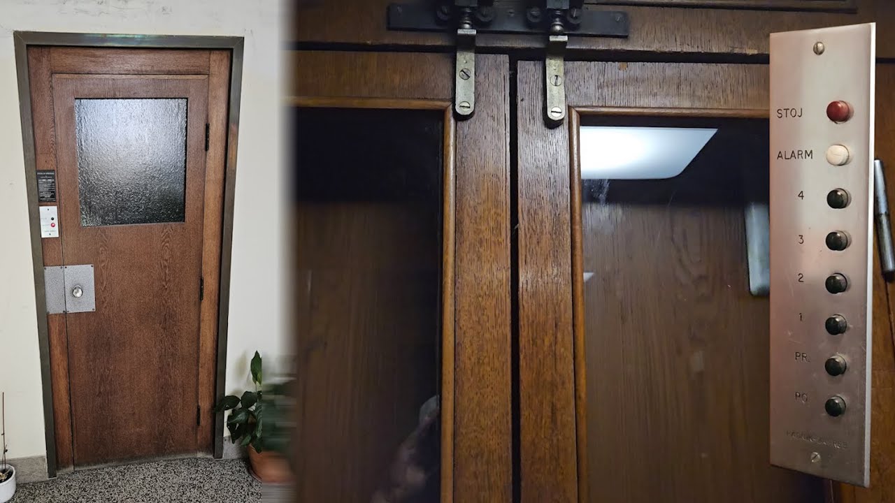 KEEPS GETTING STUCK! 1930s lift modernized by Radnik @ Ulica kneza Borne, Zagreb, Croatia