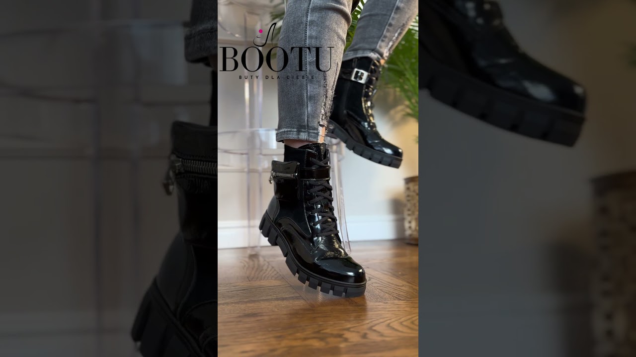 Czarna sk&oacute;rzane lakierowane botki Laura Piacci od BooTu #buty #bootupl