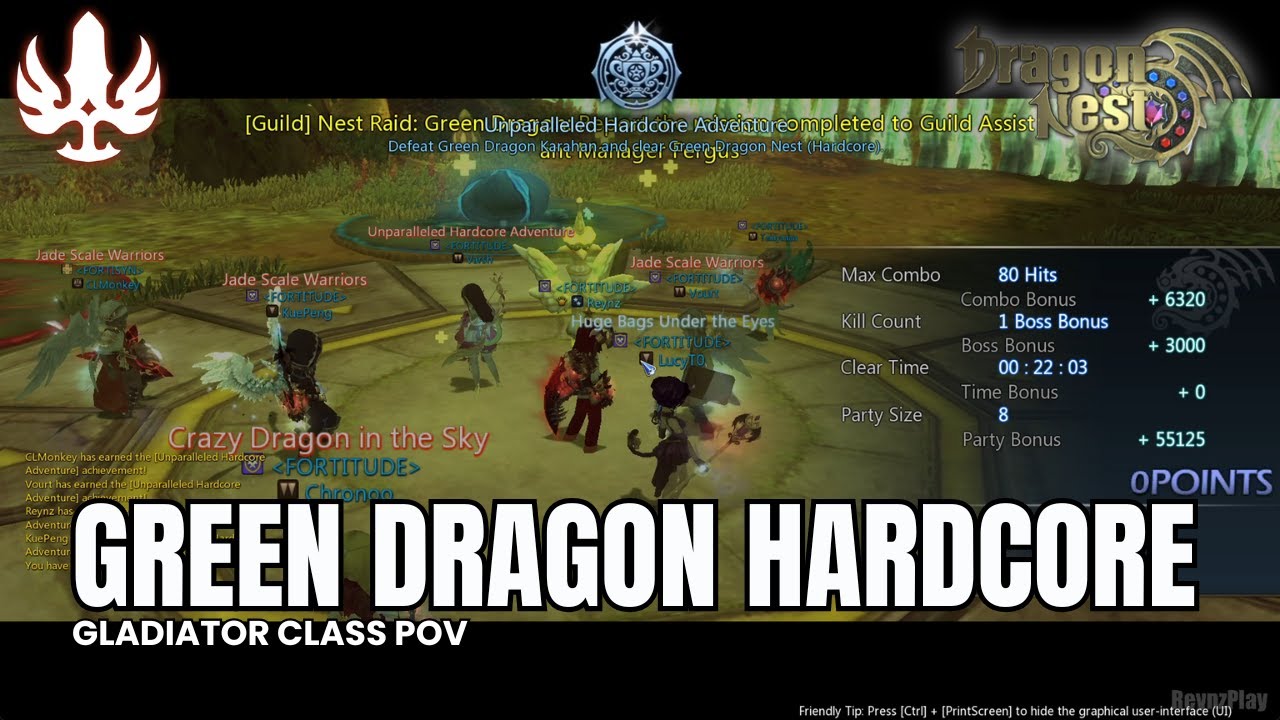 【Dragon Nest Classic】Green Dragon Nest Hardcore: Gladiator Class POV - Full Walkthrough