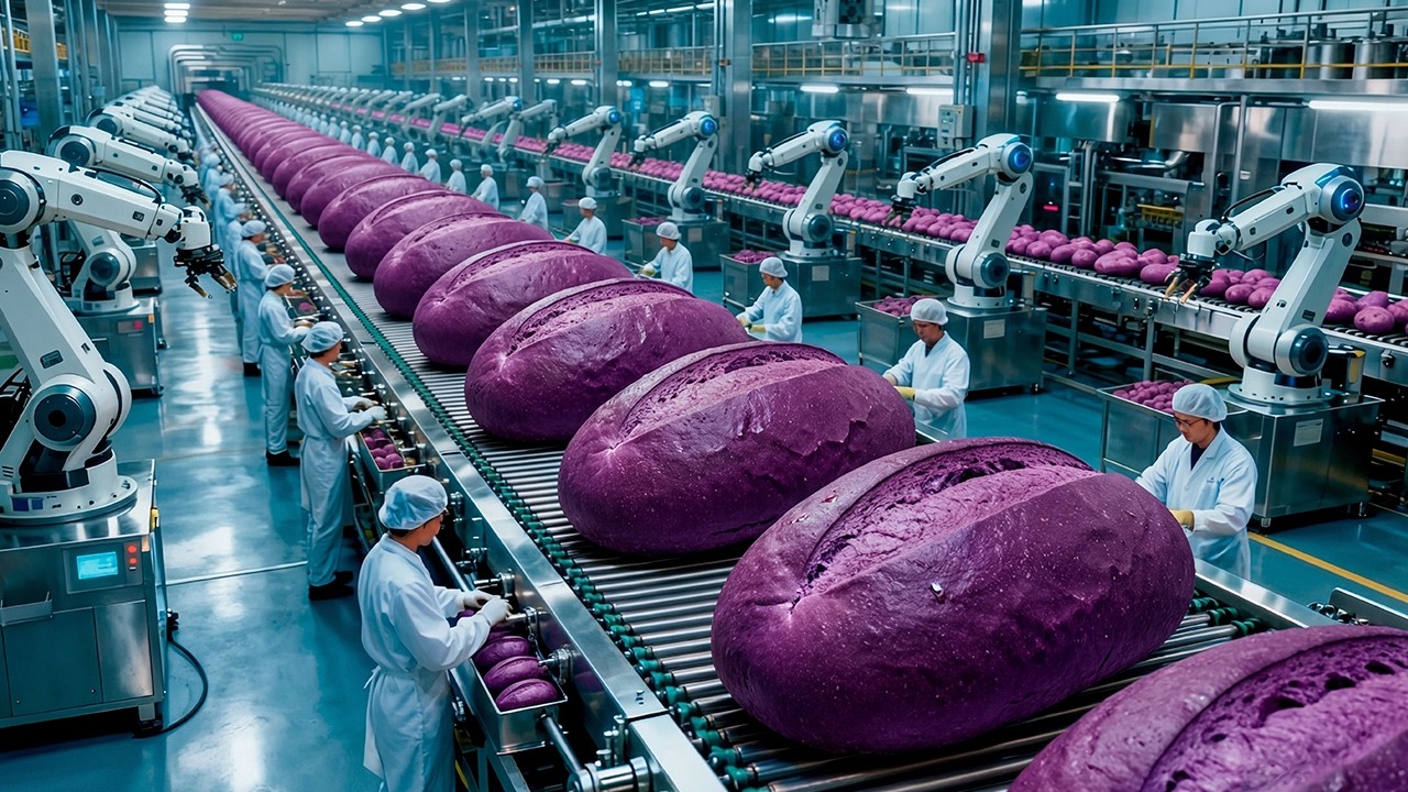 Inside a Modern Purple Bread Factory: From Grain to Vibrant Purple Loaves (Full Process)
