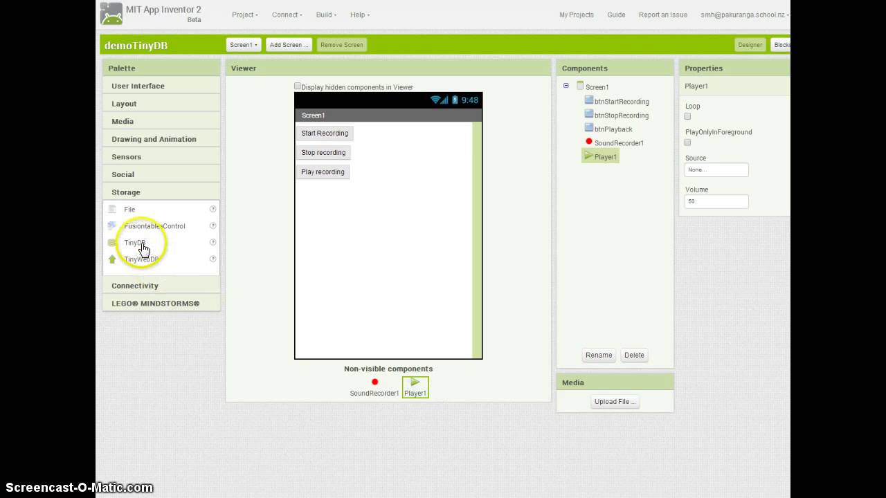 Using TinyDB to store sound recording - App Inventor 2
