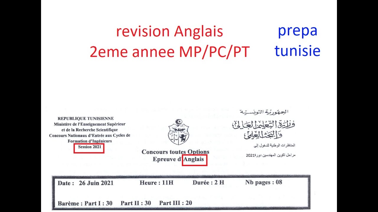 revision Anglais-prepa tunisie 2eme annee-concours 2021 MP/PC/PT