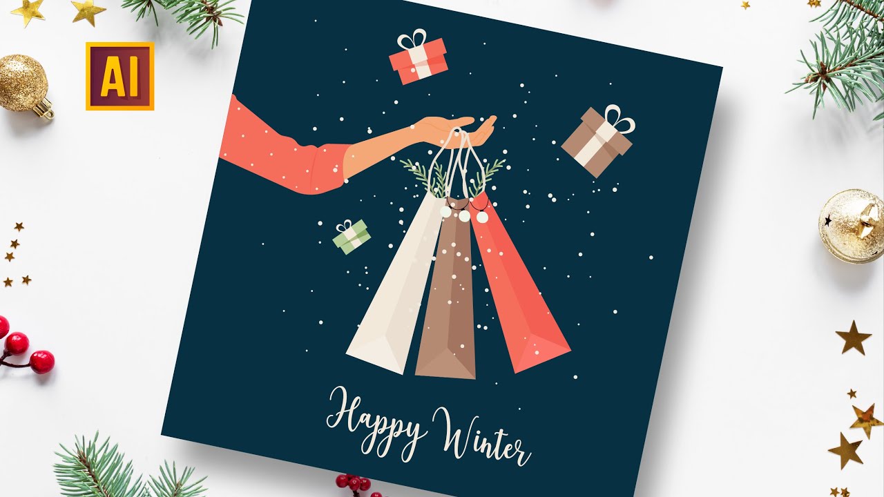 HOW TO DRAW A WINTER GREETING POSTCARD | ADOBE ILLUSTRATOR TUTORIAL