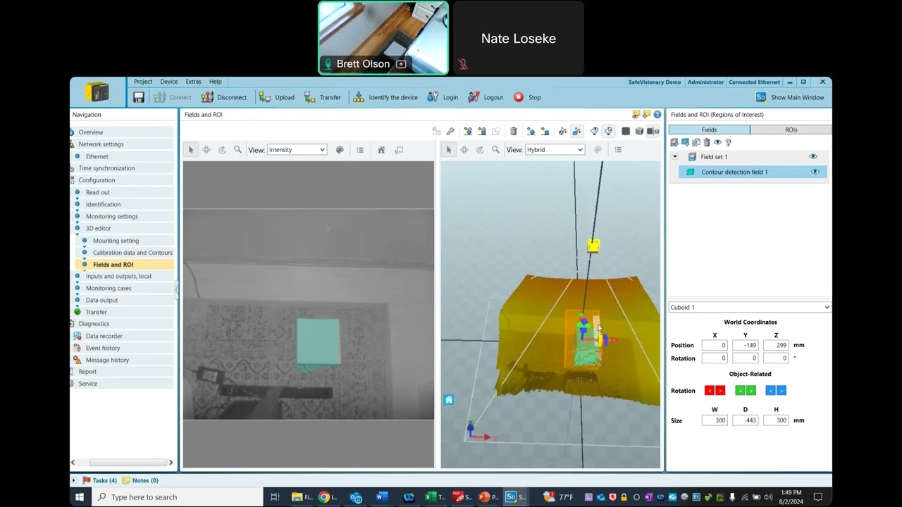 Demo of Region of Interest and Contour Detection Field using the SICK SafeVisionary2