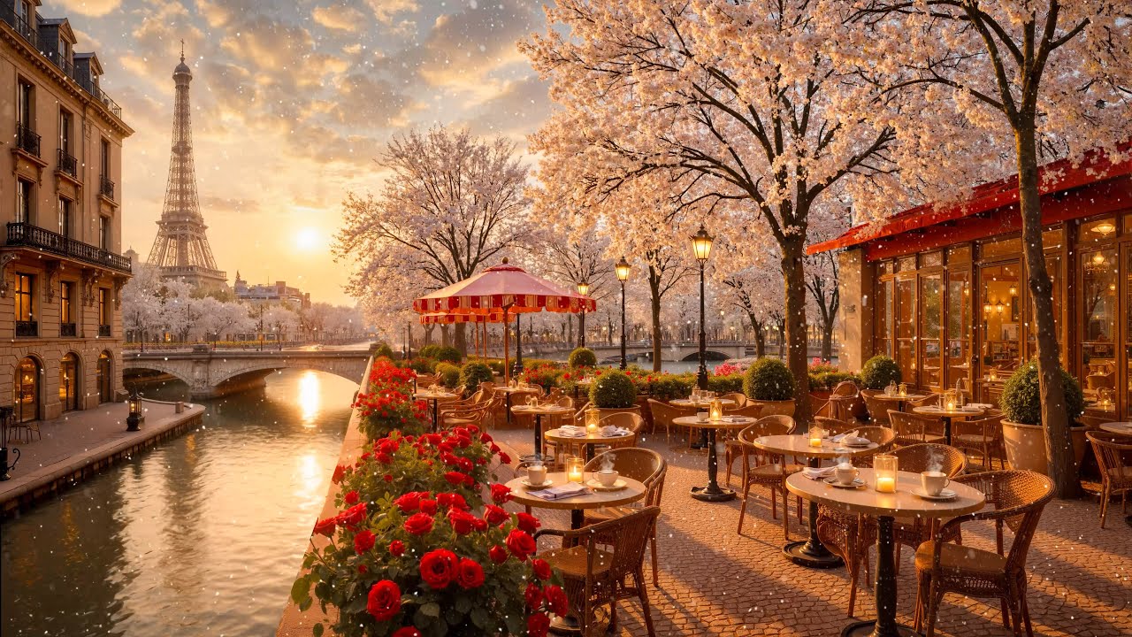 Winter Jazz in Paris ☕ Cozy Outdoor Café Ambience & Crackling Fireplace Sounds for Study