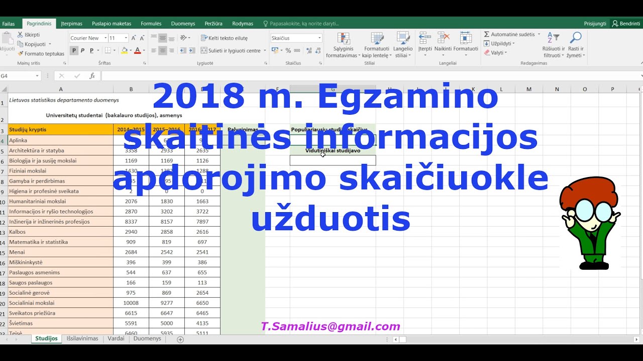 2018 m. IT egzamino excel užduotis