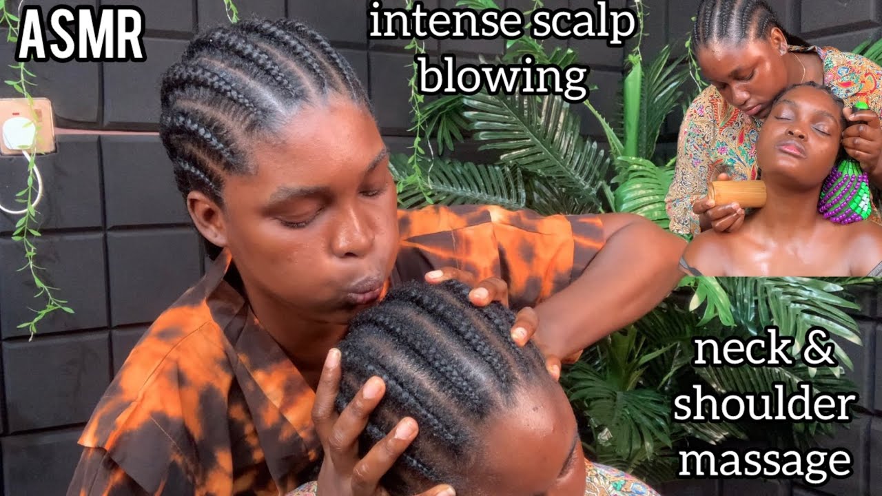 ASMR Intense scalp blowing,scratching,oiling,neck & shoulder massage with soft sounds for sleep 