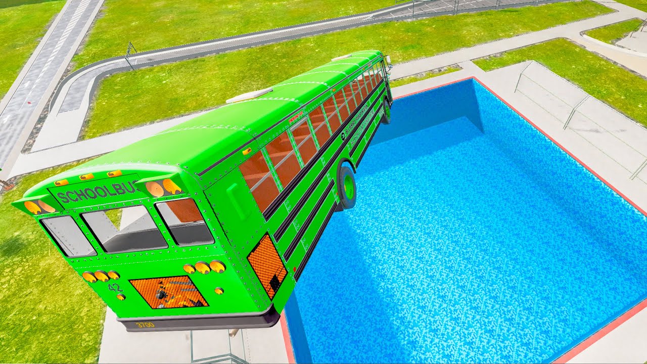 School Bus Down In Swimming Pools - School Buses Crashes & Jumps - BeamNG drive bmg