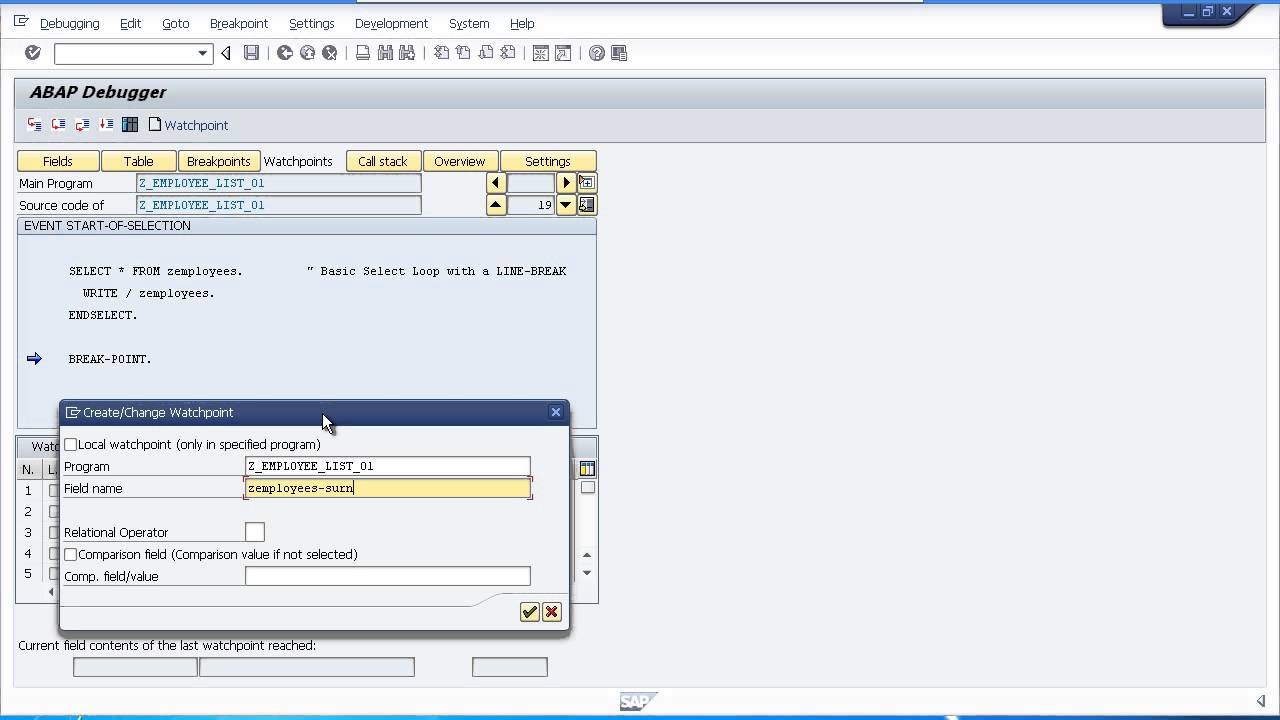Debugging Your ABAP Programs Using WatchPoints