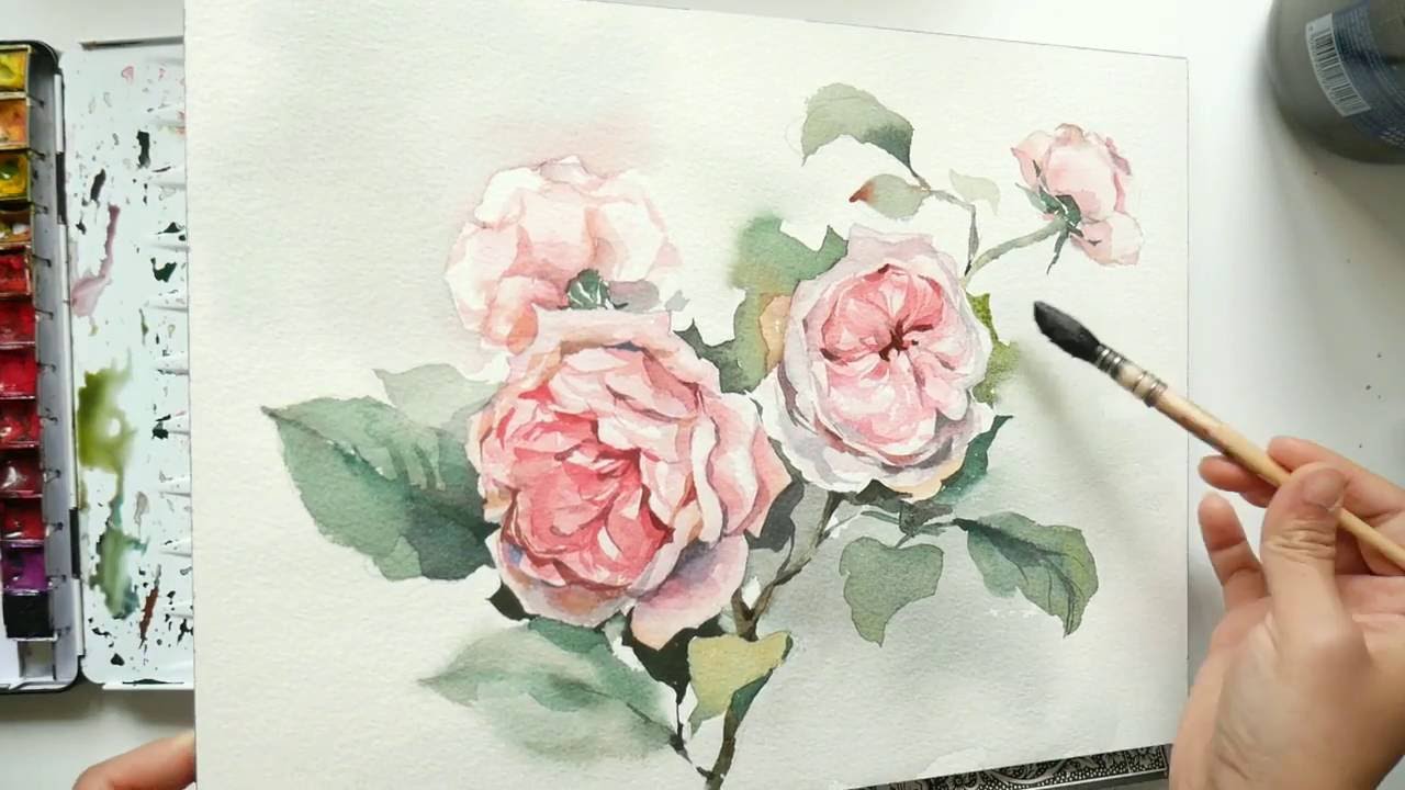 Painting climbing roses in watercolor