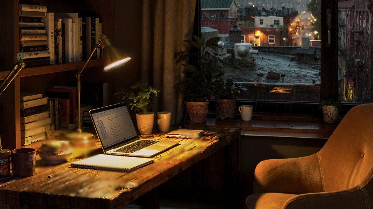 Midnight Window Desk Session - Rain Sounds for Work and Study / Late Night Workspace (No Music)