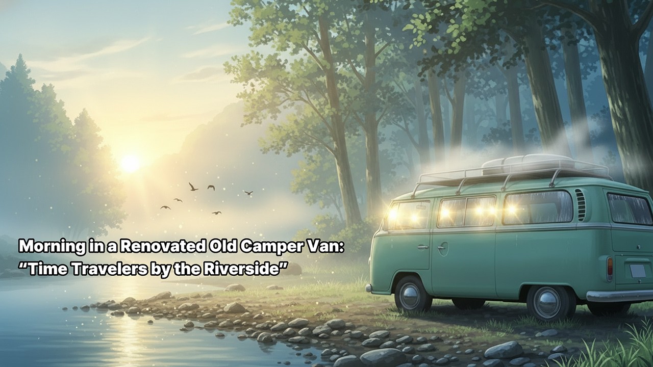 Morning in a Renovated Old Camper Van “Time Travelers by the Riverside” l lGhibli-Style ASMR