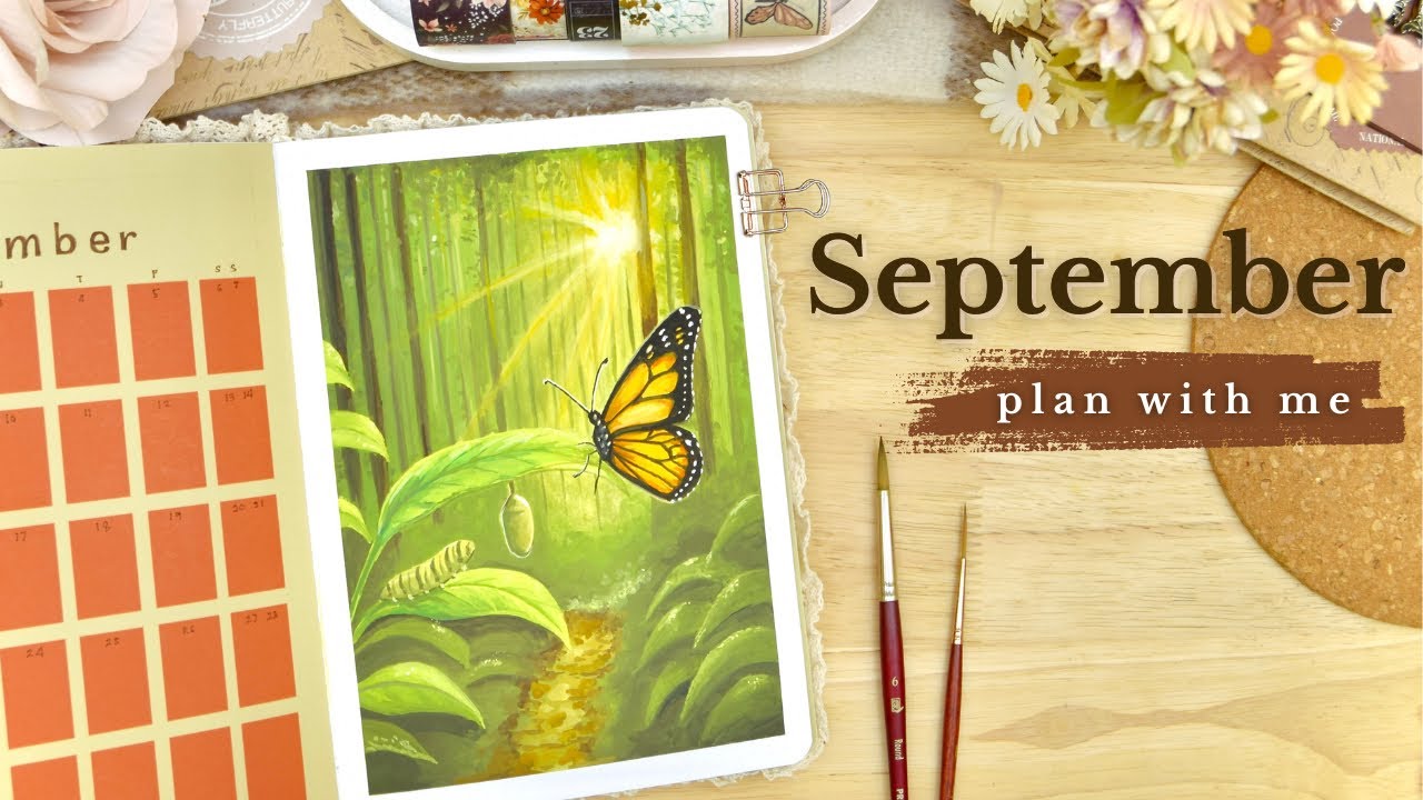 Оформление Bullet Journal на сентябрь 2025 г. • ПЛАНИРУЙТЕ СО МНОЙ 🦋 Тема «Лесные бабочки» с гуаш...