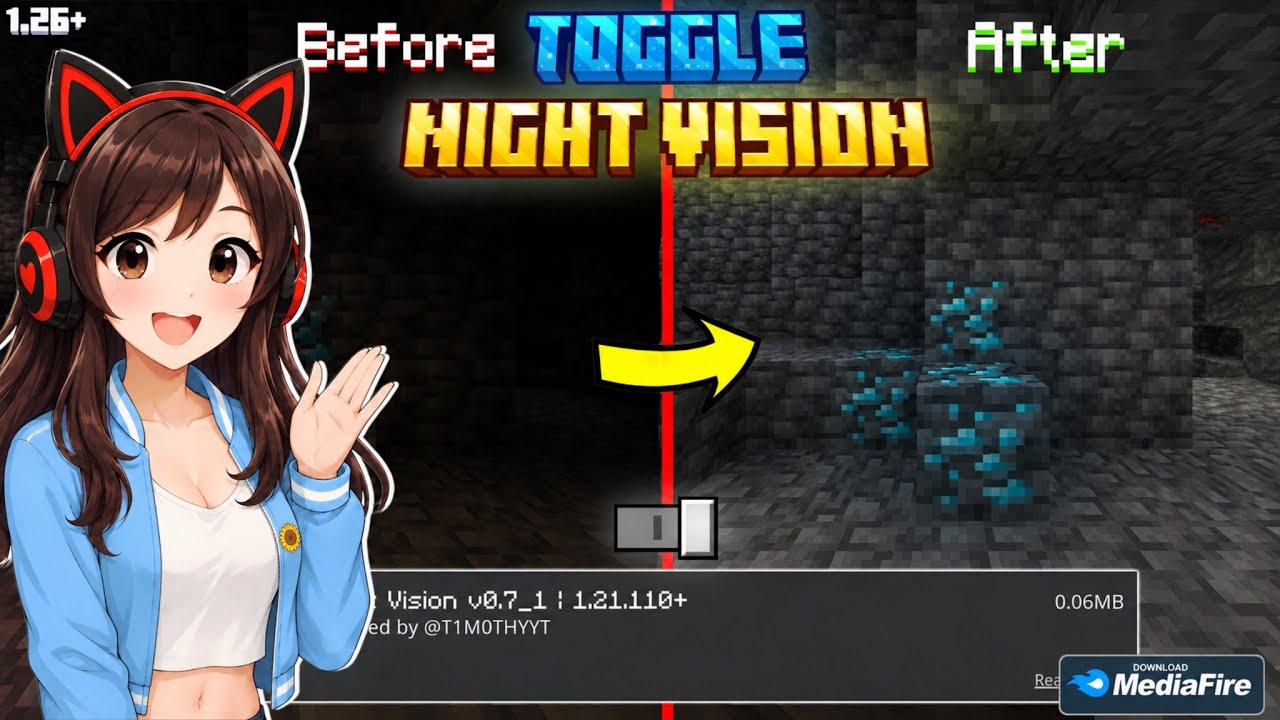 👀'Night Vision' Texture Pack for Minecraft PE 1.26.30+🔥