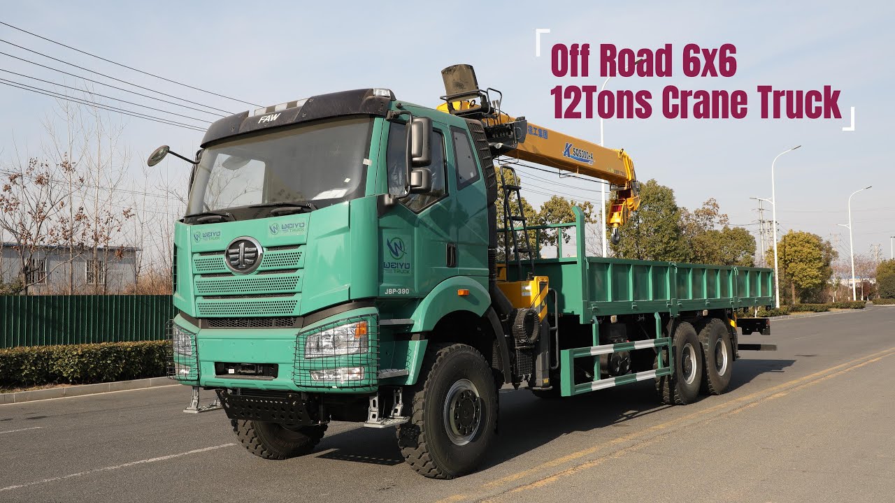 How does FAW Jiefang 390HP 6x6 all drive off road 12 tons crane truck work?