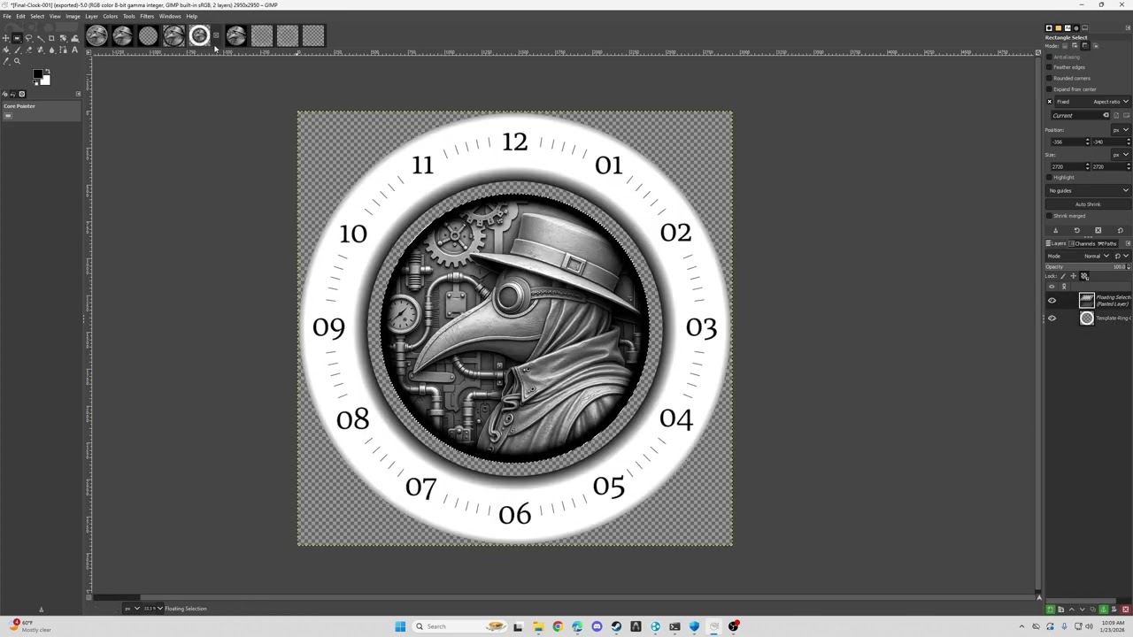 Clock template for laser engraving