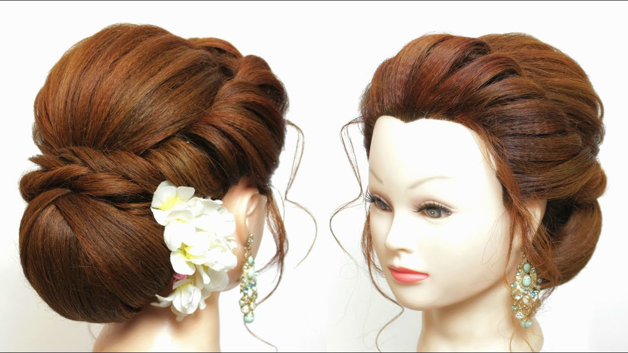 New Bridal Hairstyle Tutorial For Long Hair. Easy Party Low Bun Updo .