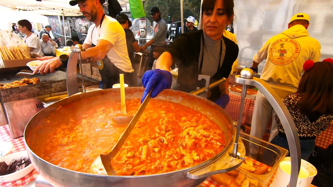 Street Food of Italy. Burgers, Tomahawk, Melted Cheese, Fried Pizza and more Tasty Foods