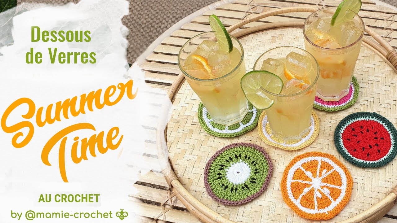 Comment faire UN BEL ENSEMBLE DE DESSOUS DE VERRES ESTIVAL AU CROCHET TUTO pas a pas  #mamiecrochet