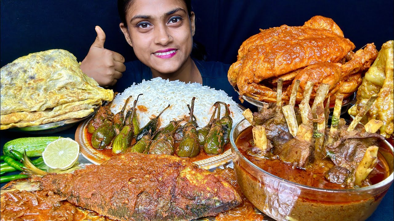 Spicy Mutton Curry Hilsa Fish Curry Baingan Curry Whole Chicken Curry Mutton Fat Curry Egg Eating 