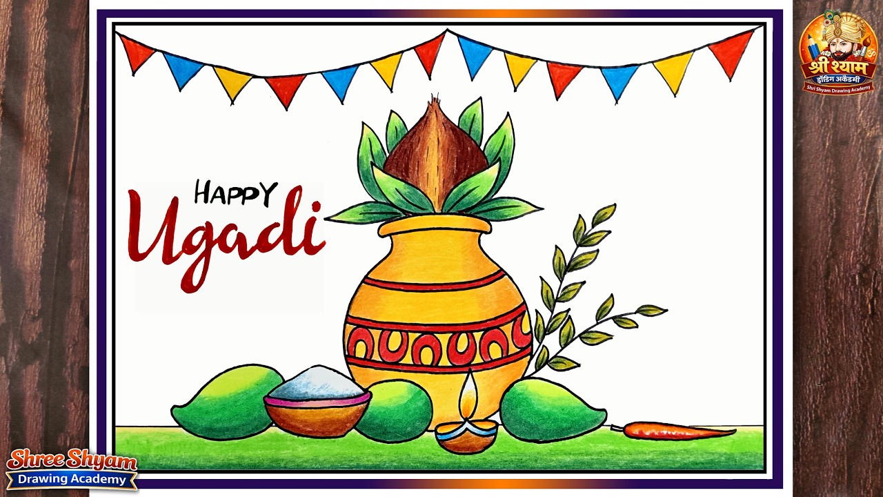 Simple Ugadi Festival Drawing | Happy Ugadi Drawing for Beginners