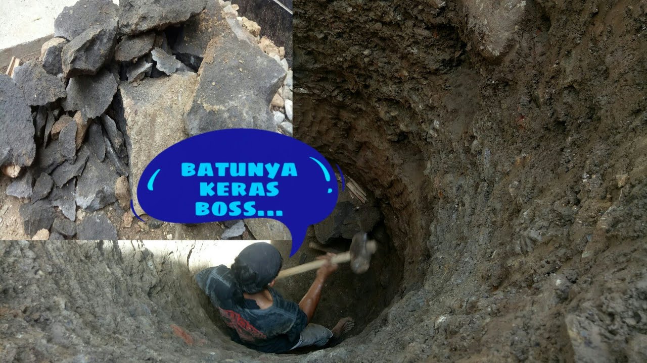 proses hancurkan batu besar didalam sumur | gali sumur manual