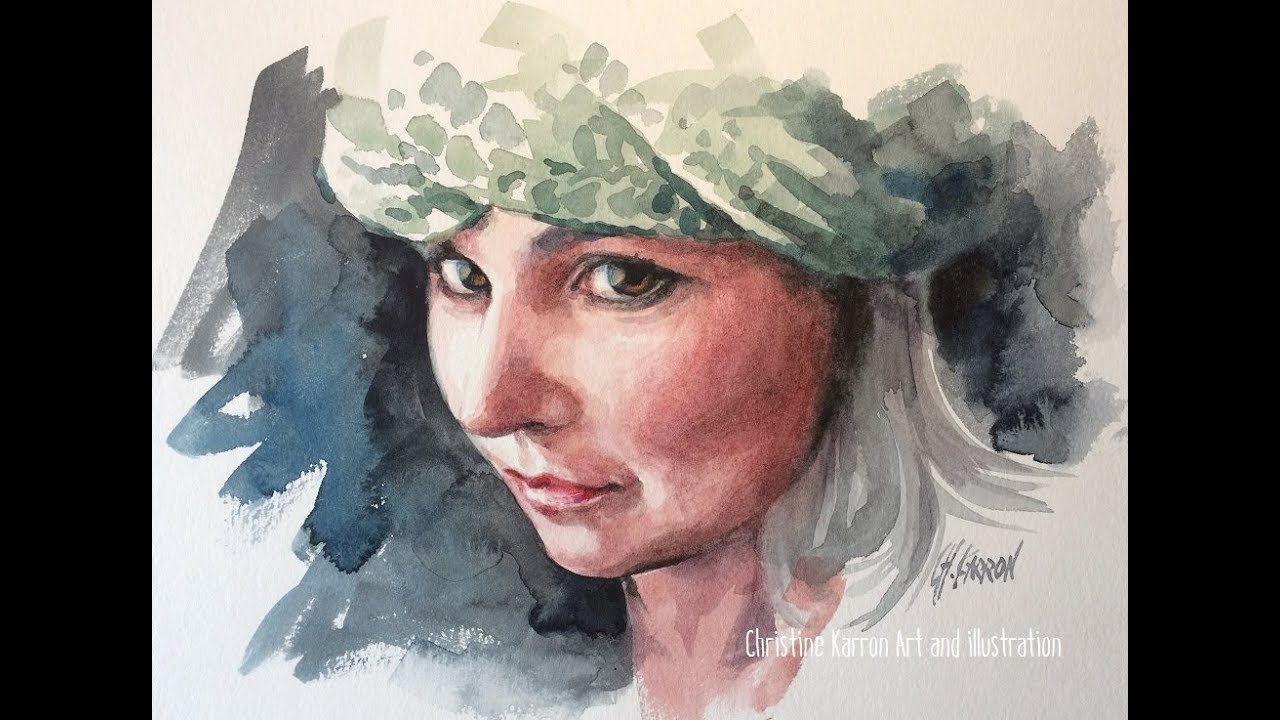 Watercolour portrait REAL TIME painting demo by Ch.Karron