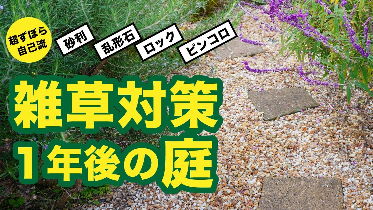 【ガーデニングDIY】雑草だらけの庭に砂利・乱形石・敷石を置くだけ施工した1年後の庭を紹介【字幕あり】
